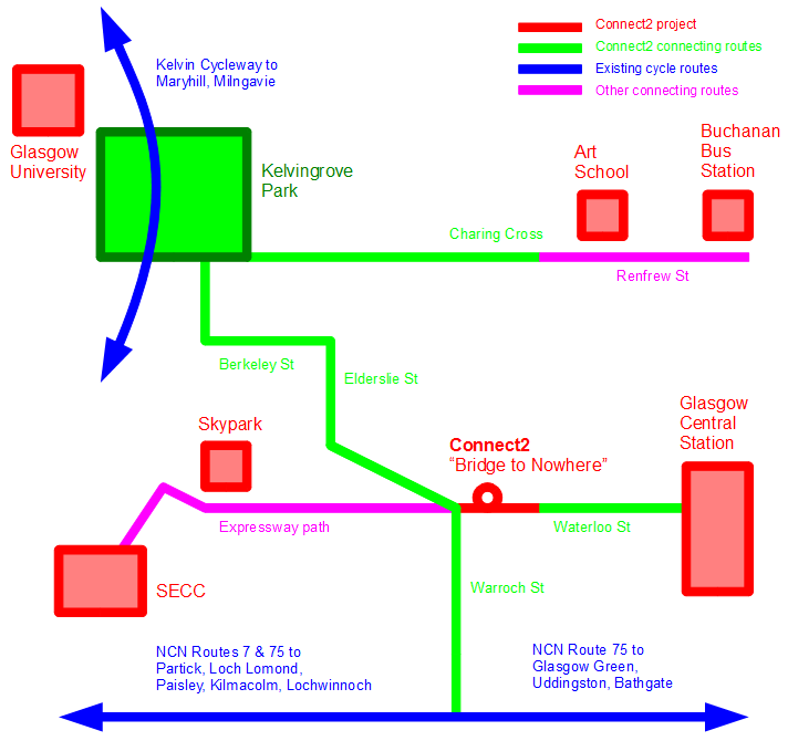 Map of Connect2 cycle routes in Glasgow